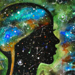 Dipinto cosmo galassia universo stelle donna