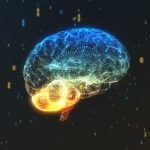 Digital binary brain illustrating big data and artificial intell
