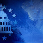 Government Capitol building with ring of stars graphic abstract