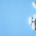 Oxycodone pills. Opioid pain medication, narcotic. Close up whit